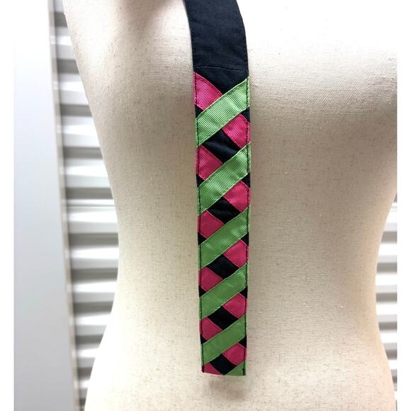 Vintage Talbots 1980s Pink Green Ribbon Grosgrain D-Ring Belt Preppy Classic - Picture 3 of 5
